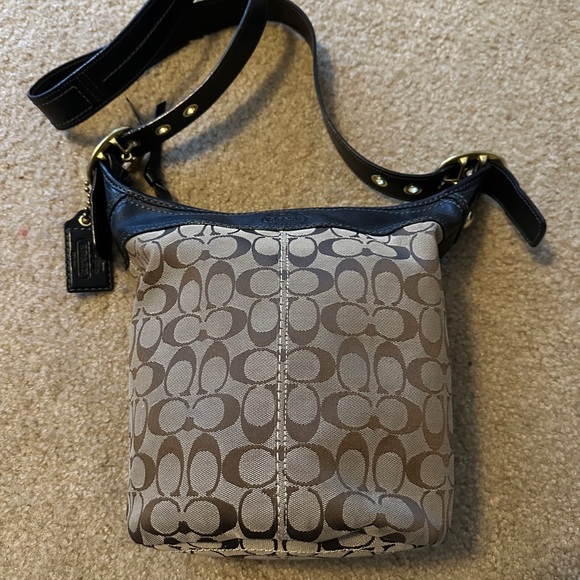 Coach Handbags - Coach Black and Tan Crossbody Bag with Signature Monogram